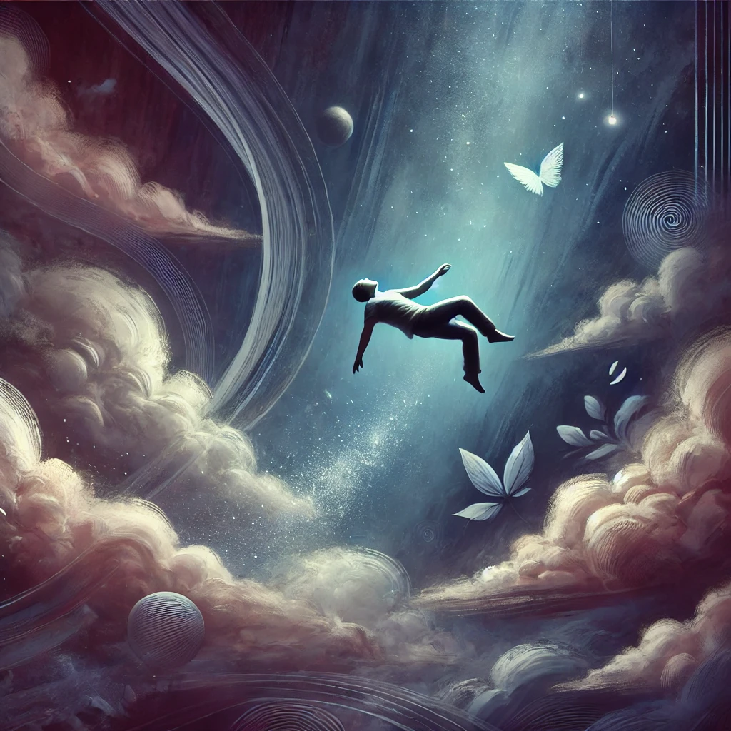 DALL·E 2024-10-31 15.49.53 - A surreal, dreamlike illustration of a person falling gently through a dark, mystical space to represent a falling dream. The background features soft.jpg